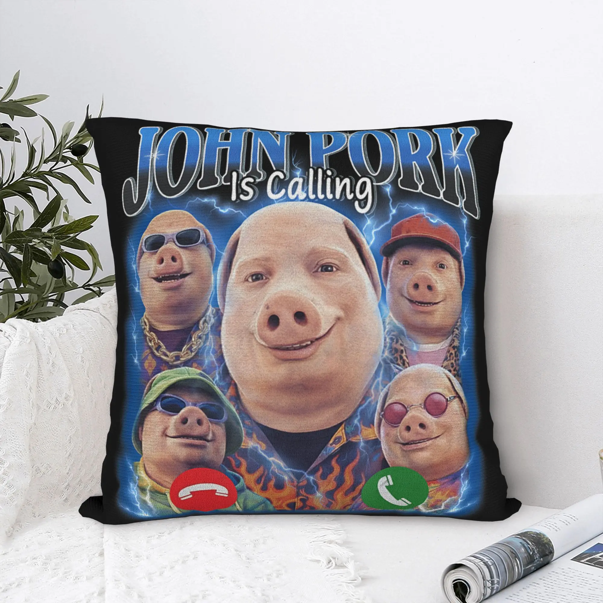 Printed Funny John Pork Phone Calling Meme Pillowcase Fabric Cushion Cover Decorations Brainrot Throw Pillow Case Cover Chair