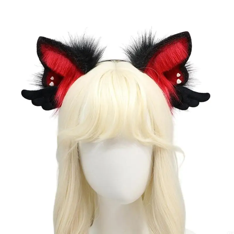 C71F メイドヘアフープウィング猫耳ヘアバンド曲げ可能な耳カチューシャ衣装ヘアフープガールテーマパーティーサブカルチャーかぶと