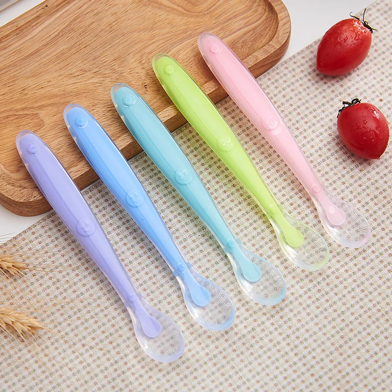 1Pc Baby Safety Silicone Feeding Spoon Children\'s Training Spoons Soft Complementary Food Spoon Baby Cutlery Solid Feeding