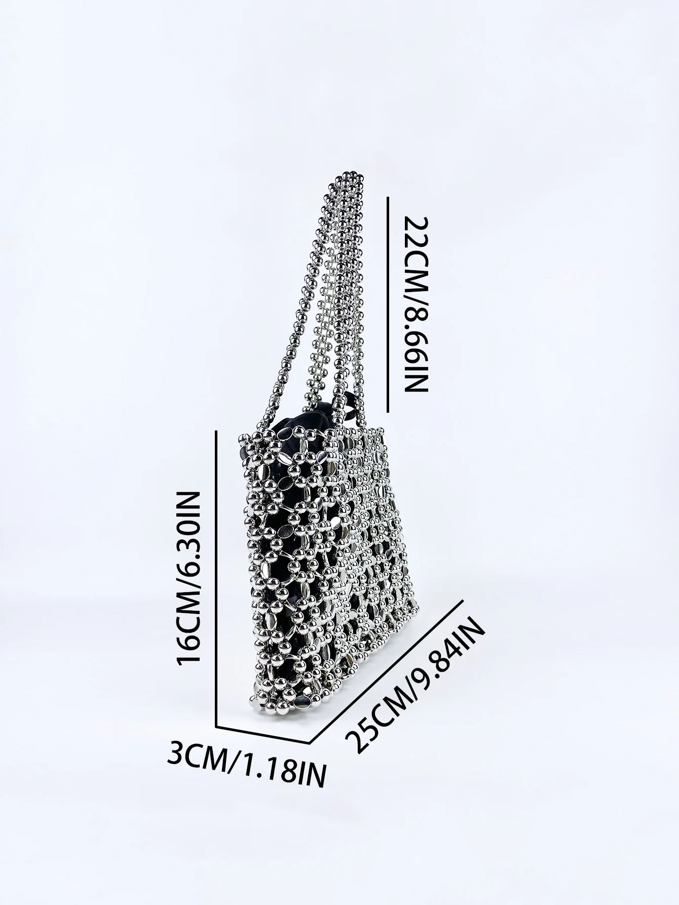 Fashionable niche retro shiny silver beaded bag woven lightweight hollow beaded versatile shoulder bag