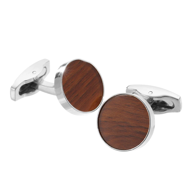 Luxury men's French cufflinks high-end metal Steel color round rosewood cuffbuttons business suit accessories jewelry gifts