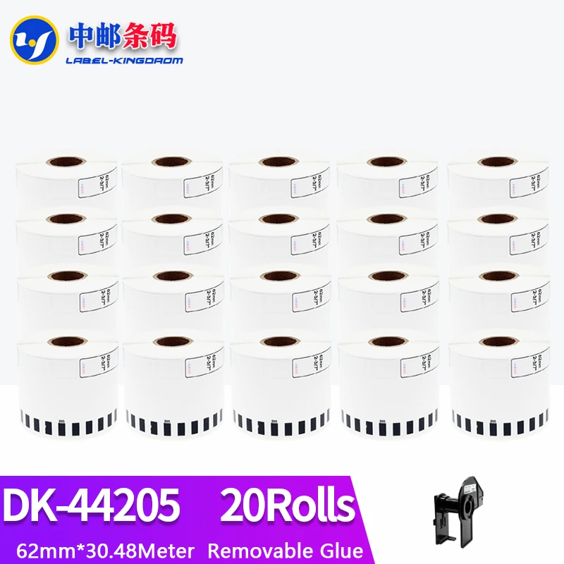 

20 Refills Roll Compatible DK-44205 Label Removable Glue 62mm*30.48M Continuous for Brother QL-700/800/1060/1100 Printer DK-4205