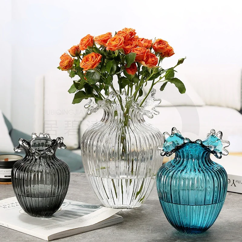 

Glass Vase Wavy Pattern Spray Water Drop Terrarium Floral Accessories Hydroponics Transparent Flower Home Decoration Pot