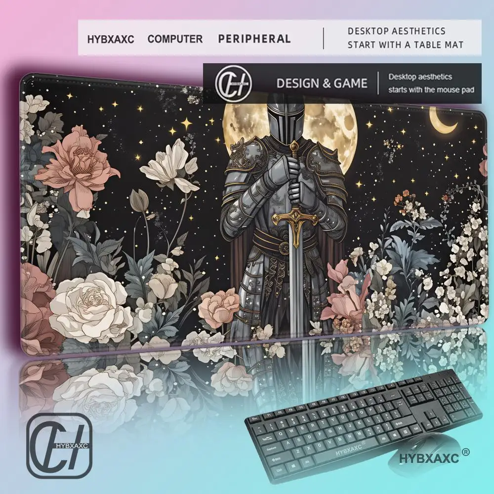 HYBXAXC Gothic Sci-fi Space Warrior Large MousePad Keyboard Pad Locking Edge Design, Non-slip Rubber Base Pads for Office Home