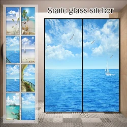 Privacy Window Film Seaside Scenery Printed Glass Stickers Static Clings Vinyl Decals Home Room Decor Window Tint