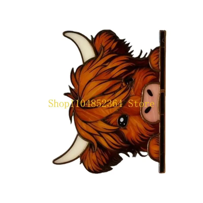 652F Funny Peeping Highlands Cow Window Decors Animal Art Decors for Shelf Mantel