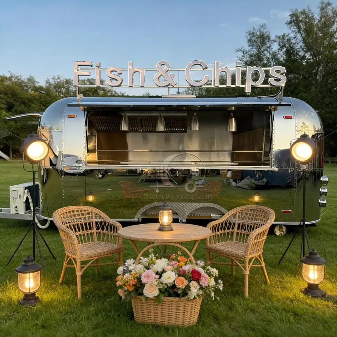 Customizable Mirror Finish Stainless Steel for Retro Style Food Trailer for Outdoor Snack Food Fish Chips Street Vending