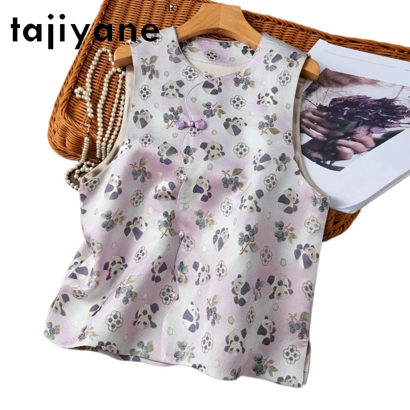 TAJIYANE 100% Mulberry Silk Women's Tanks New Chinese Style Vest V‑Neck Sleeveless Summer Tops for Woman Clothing 2026 cutecore
