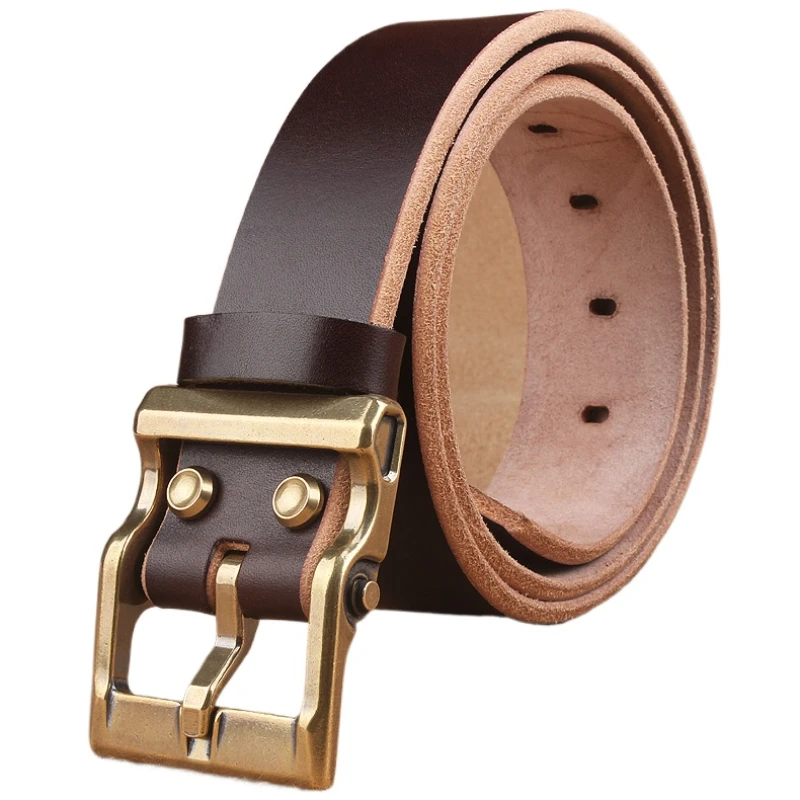 

Chinese original design thickened pure handmade polished belt, men's new brass needle buckle layer, cowhide retro leisure