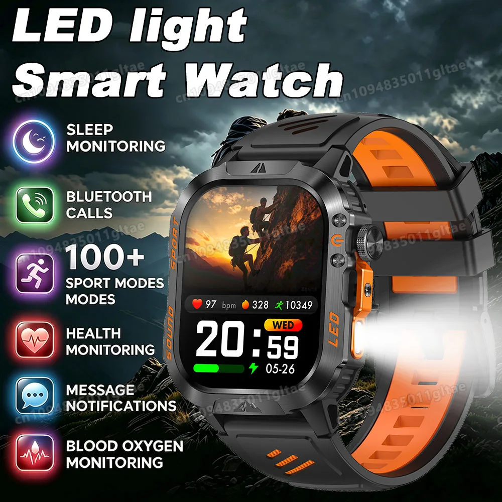 Smart Watch For Men LED Flashlight GPS Fitness Tracker Heart Rate Blood Pressure Monitor 5ATM Waterproof Sports Watch Gift HT30