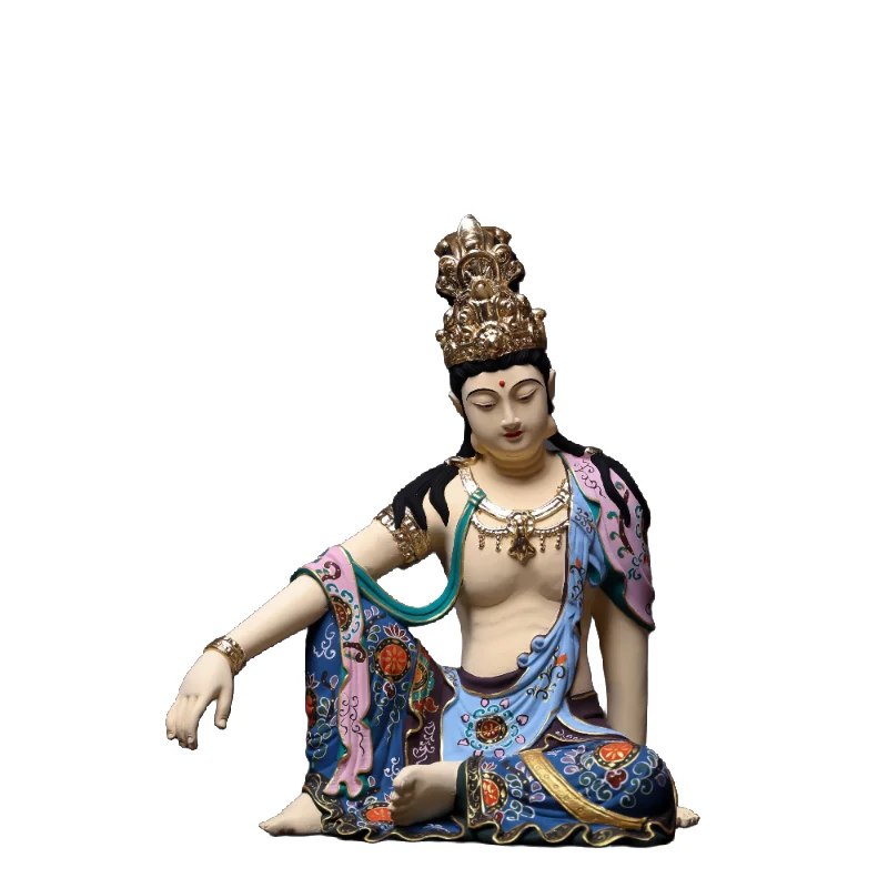 Hand-Carved Hinoki Wood Guanyin Statue - 7.9/11.8
