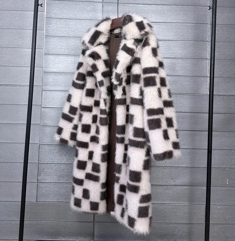 Women Faux Fur Coats Y2k Jackets Turn Down Collar Long Open Stitch Loose Coat Thick Warm Fur Outwear Maxi Autumn 2025 Winter