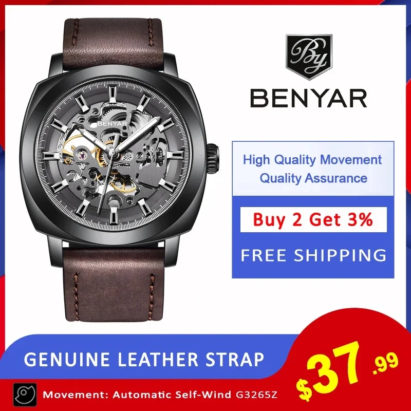 BENYAR BY-5121 Men's Luxury Automatic Mechanical Wristwatch, Dual Business & Sports Style, 30 Meters Daily Water Resistant Timep