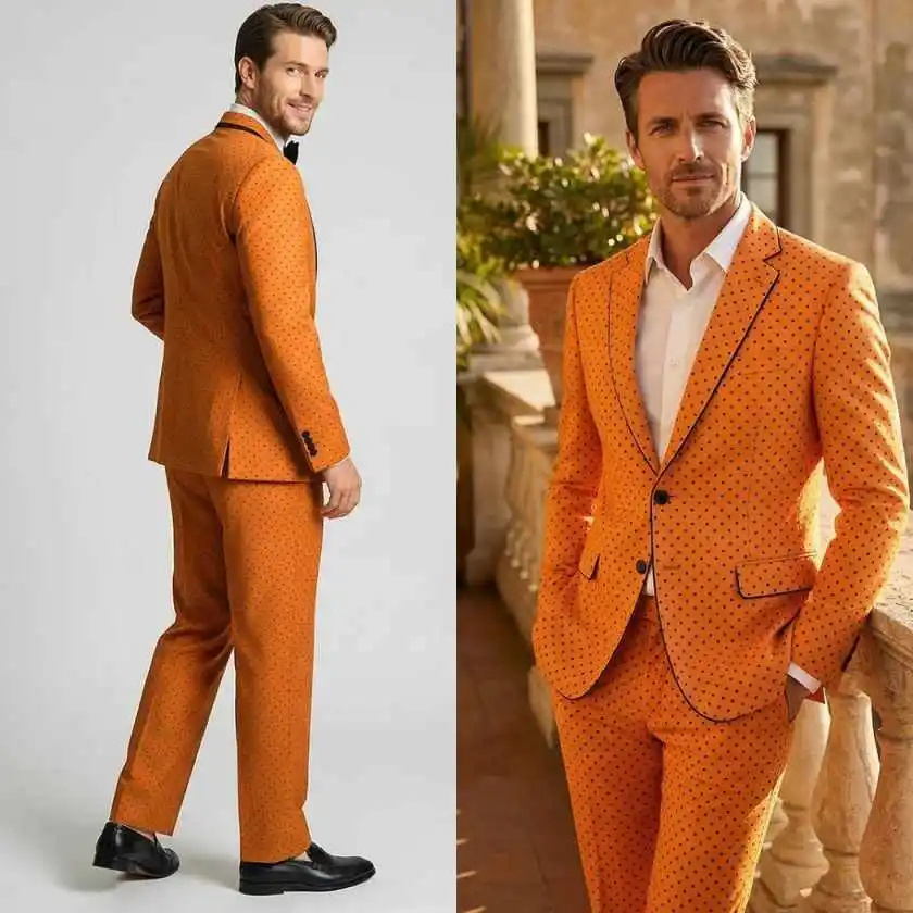 

Elegant Men Suits Wave Point 2 Piece Coat Pants Groom Suit Set Business Blazer Pants Wedding Prom Party Jacket Size Customized
