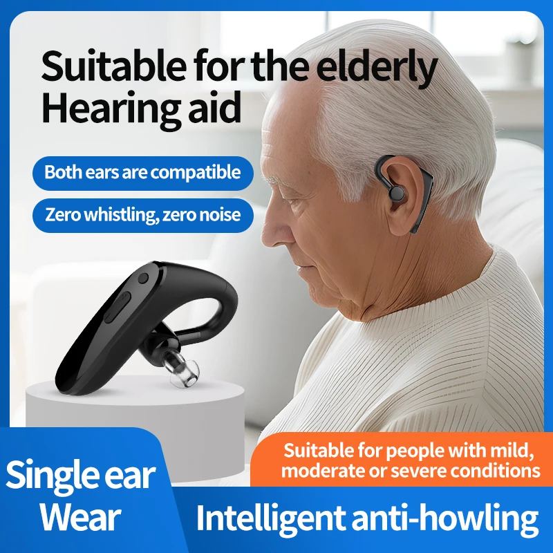 

Single Ear Auxiliary Hearing Bluetooth Headphones Button Control Music Phone Call Earbuds For Person Behind the Ear Hearing Loss