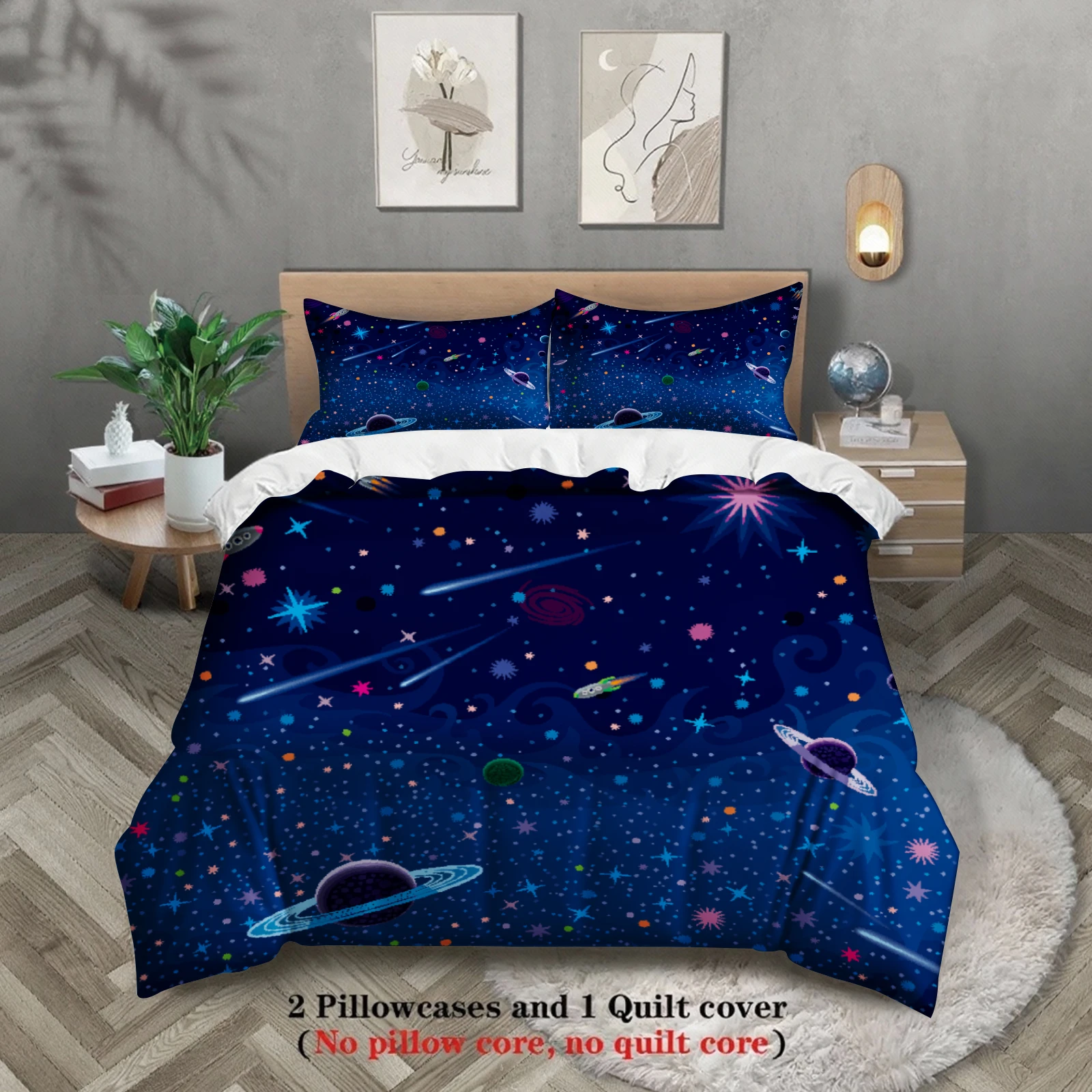 3pcs Space Galaxy Bedding Sets Gifts For Students 3D Printed Cosmic Stars Planets Duvet Cover Sets With Pillowcases No Filling