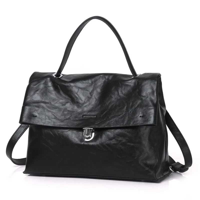 Women's Top Grain Leather Crossbody Bag, Light Luxury Messenger Bag for Commute