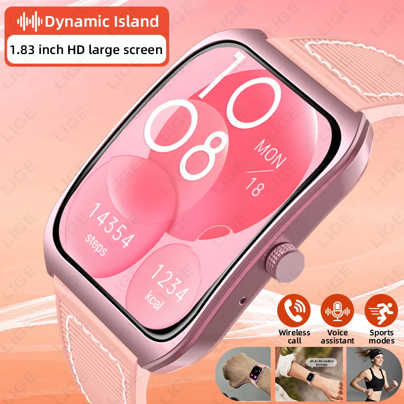 LIGE 1.83'' HD Curved Screen Smart Watch Women Bluetooth Call Watches Custom Dials Heart Rate Sleep Monitor Sport Smartwatch Men