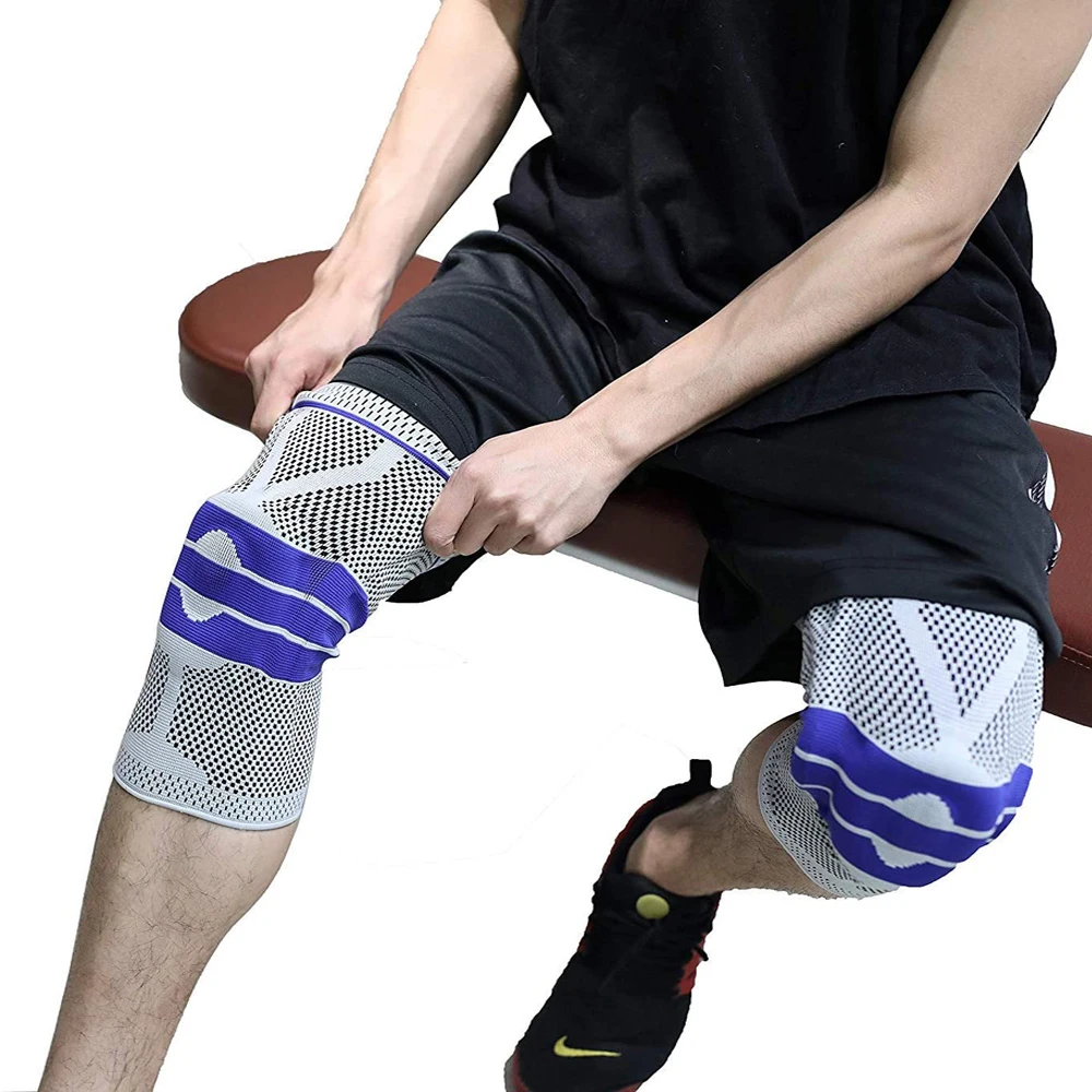 Silicone Padded Knee Pads Supports Brace Basketball Fitness Meniscus Patella Protection Kneepads Sports Safety Knee Sleeves