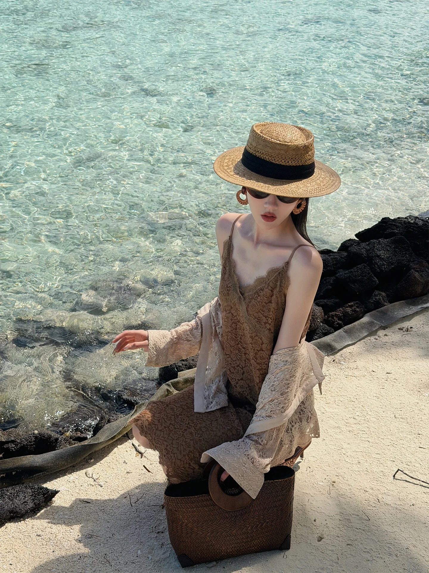 

Luhe Mihua Lace irt Top with Lace Strap ter Skirt Set Women's Faion Spring Outfit Long Sve Button up French Sle