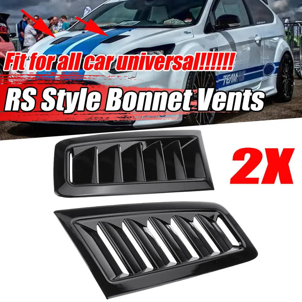 2Pcs RS Style Car Front Engine Hood Bonnet Vents Air Inlet ABS Universal Fit For Ford Focus MK2 RS ST For BMW For Honda