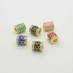 2 Pcs Colorful Enamel Spacer Beads Diy Necklace Bracelet Chain Pendant Making Plating Brass Zircon Jewelry Accessories Wholesale
