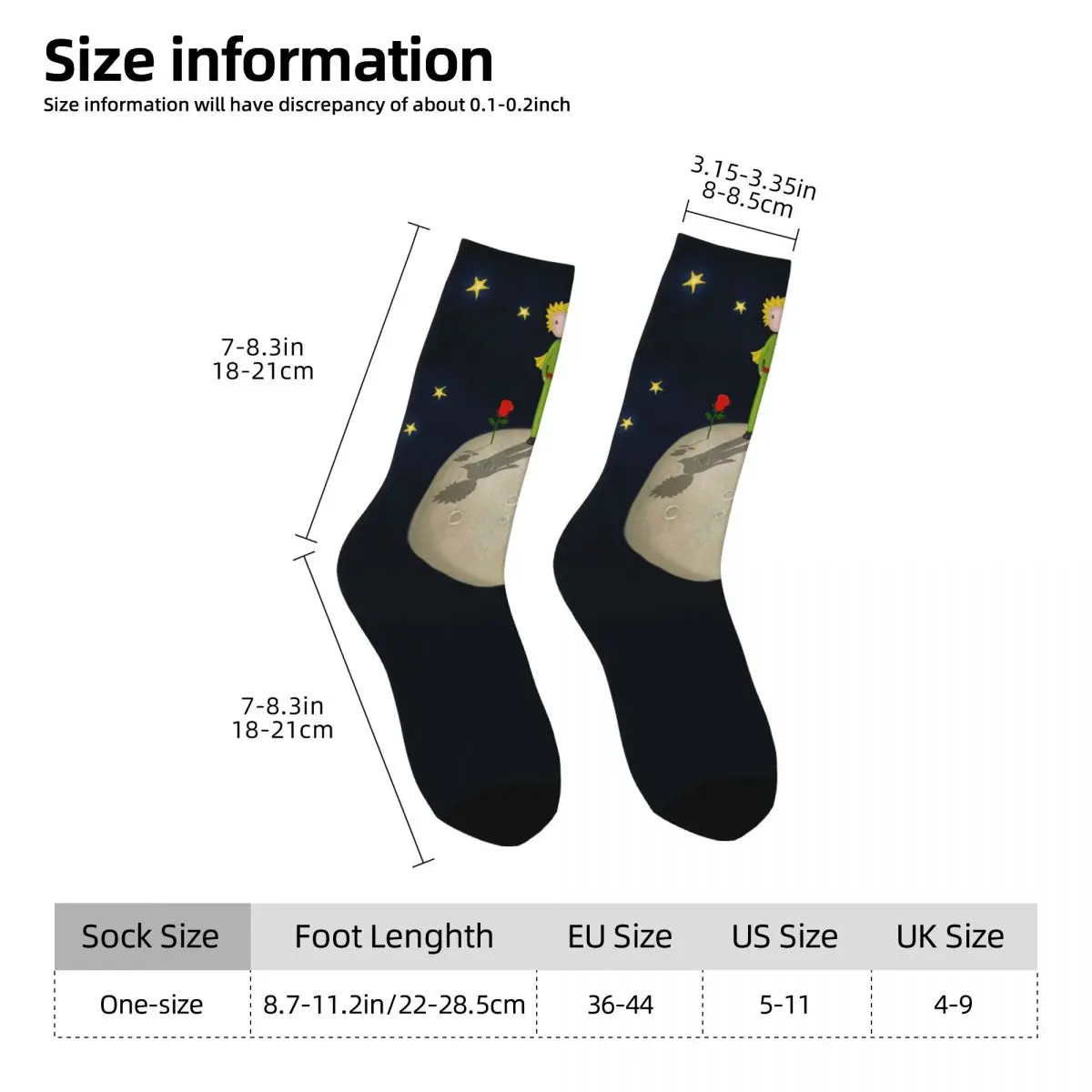 Little Prince Socks Red Rose And Moon Print Vintage Stockings Girls Medium Soft Running Socks Autumn Graphic Non Slip Socks