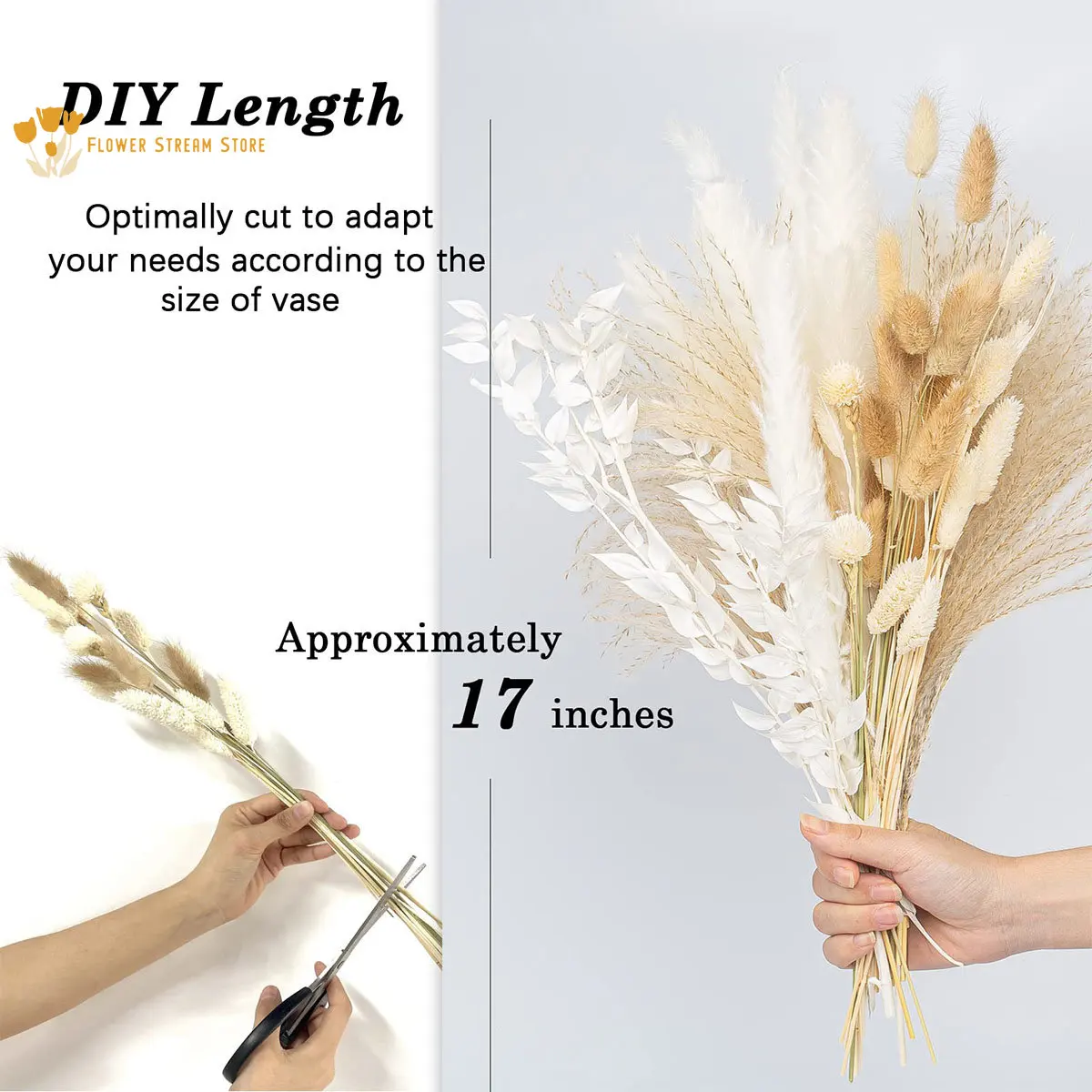 60Pcs Natural Dried Pampas Grass Bouquet for Bohemian Decoration Dried Flower Rabbit Tail Wedding Arrangement Accessories Decor