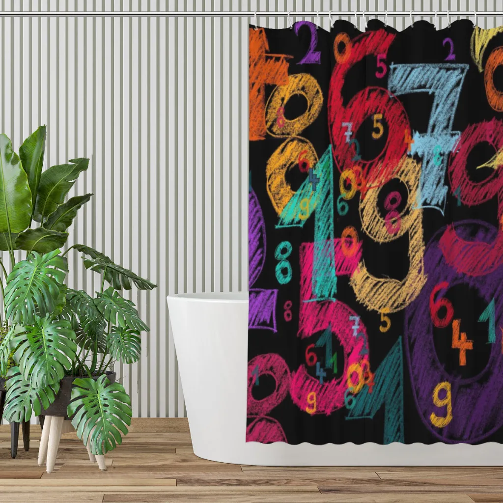 Doodle Colorful Numbers Bathroom Shower Curtains Pattern Texture Painting Waterproof Partition Home Decor Bathroom Accessories