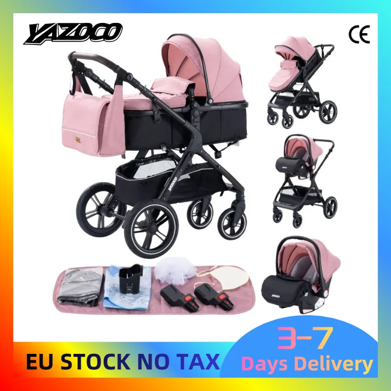 Poussette multifonction 3 en 1 pour bébé avec landau pliable compact, poussette légère, siège auto e