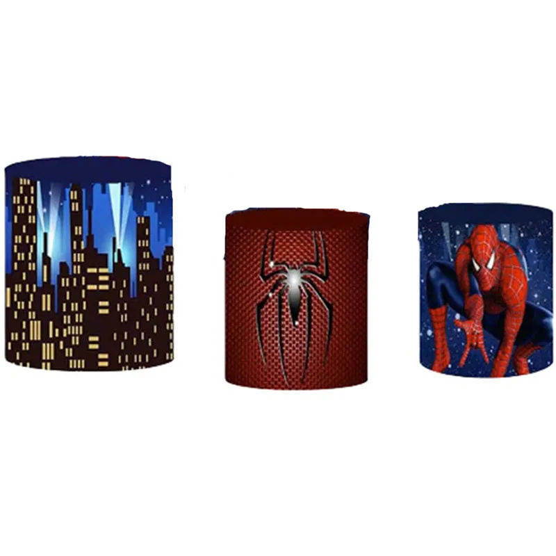 Fondale rotondo Spider-Man con 3 coperchi cilindrici sfondo per fotografia Baby Shower Boy Birthday Party Decoration Plinth