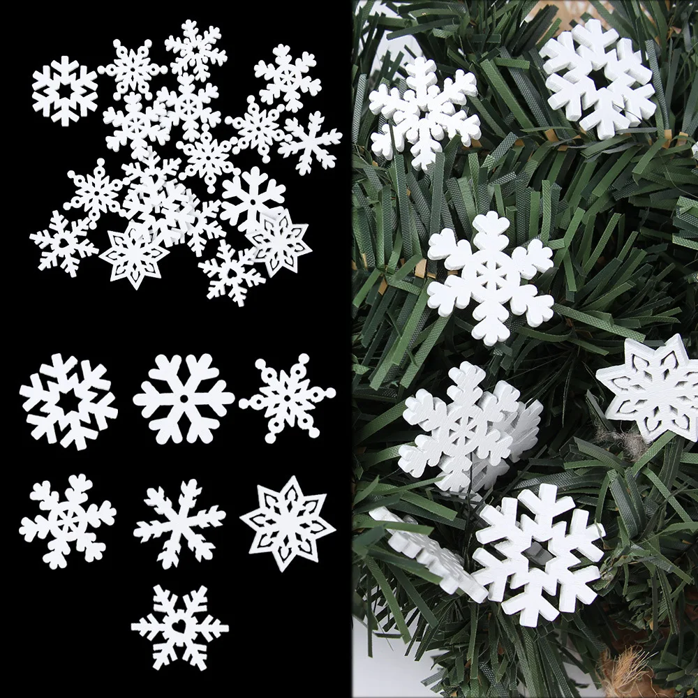 50pcs 25mm Wooden Christmas Snowflake Cutouts Slices Ornaments For Scrapbooking Embellishments DIY Xmas Winter Crafts