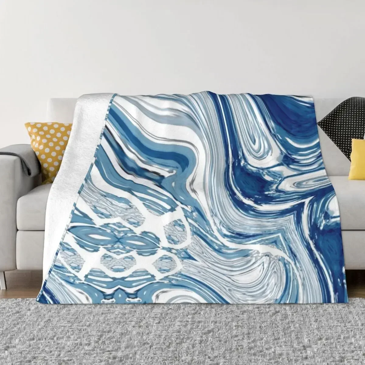 preppy chic nautical beach blue marble swirls Throw Blanket Bed linens Bed covers Blankets