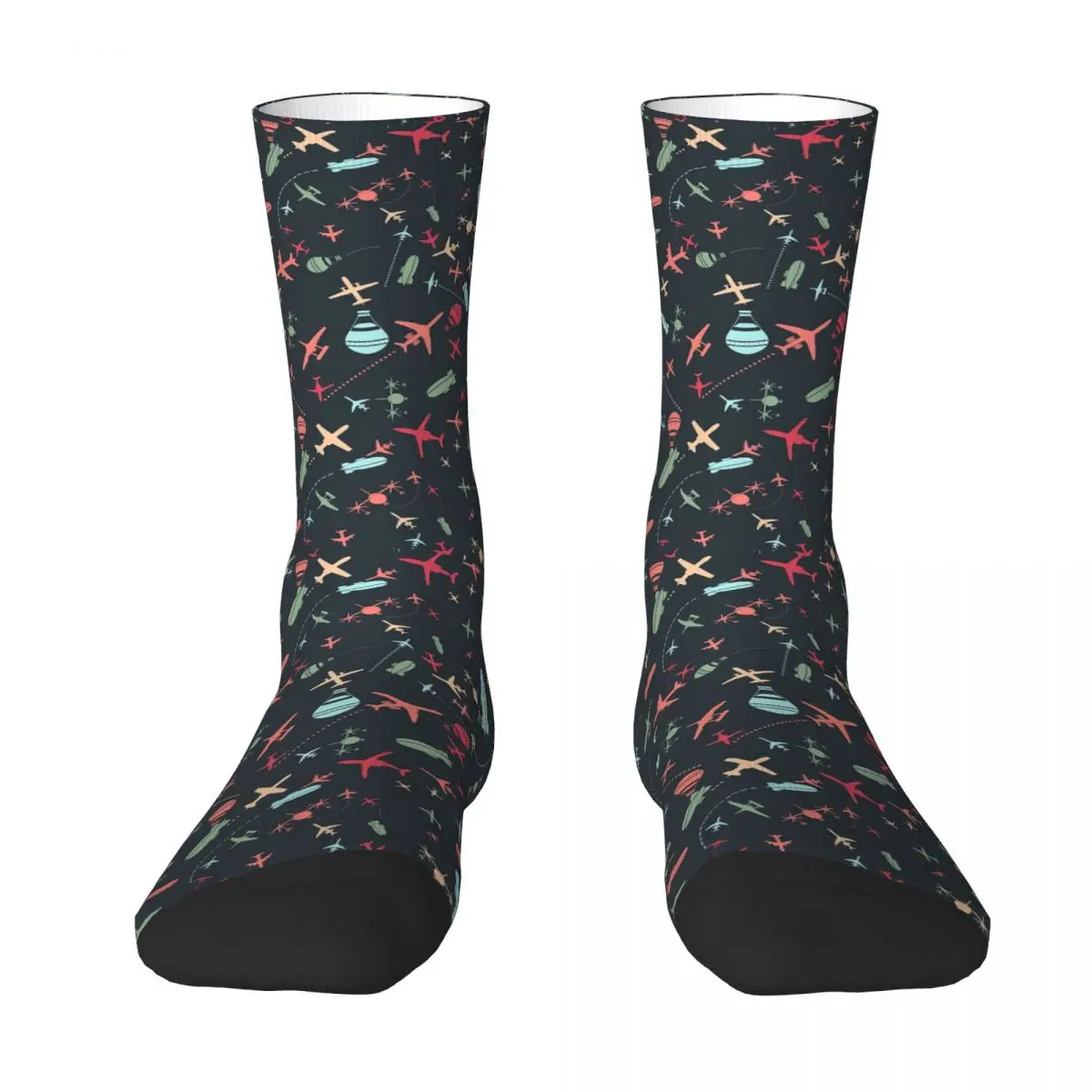 

Black Airplane And Aviation Pattern Socks Harajuku Super Soft Stockings All Season Long Socks for Man's Woman's Christmas Gifts