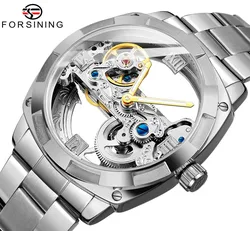 Forsining 207 Transparent Automatic Mechanical Watches Men Stainless Steel Strap Vintage Skeleton Watch Luminous Male Clocks