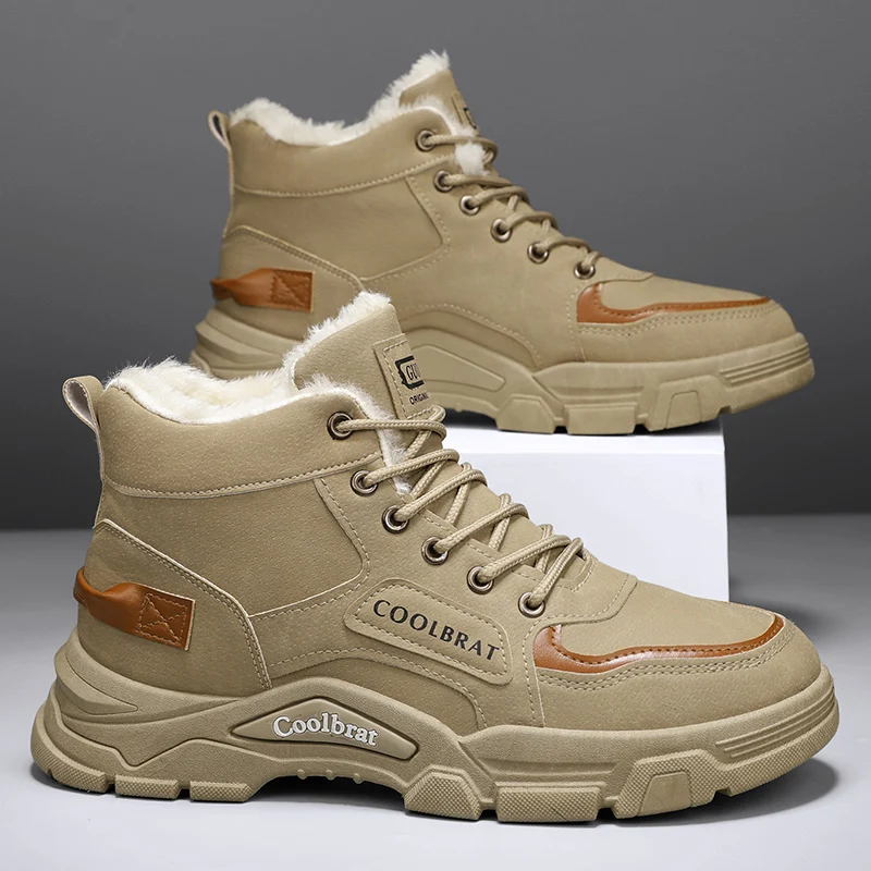 

Mid-top men's versatile and comfortable fleece-lined snow boots, outdoor fashion trendy casual sports hiking boots