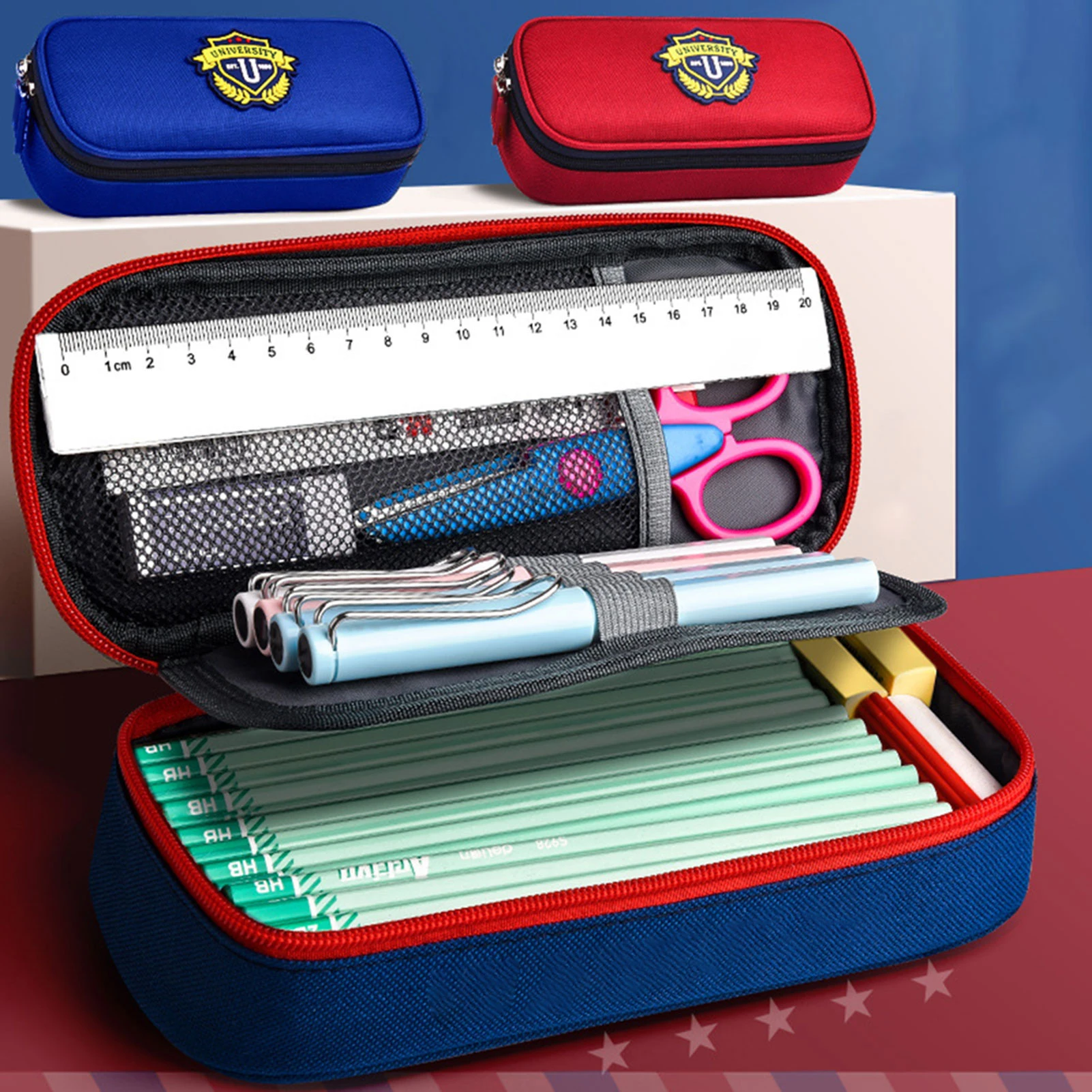 Multi-Layer Pencil Case With Zipper School Stationery Storage Bag Student Stationery