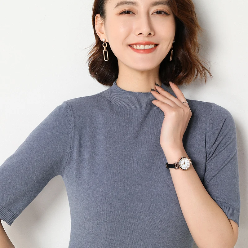 Primavera Verano mujer Top de lana tejido f cuello alto ort Sve Base delgada ajuste suelto longitud Regular coreano Sle viaje