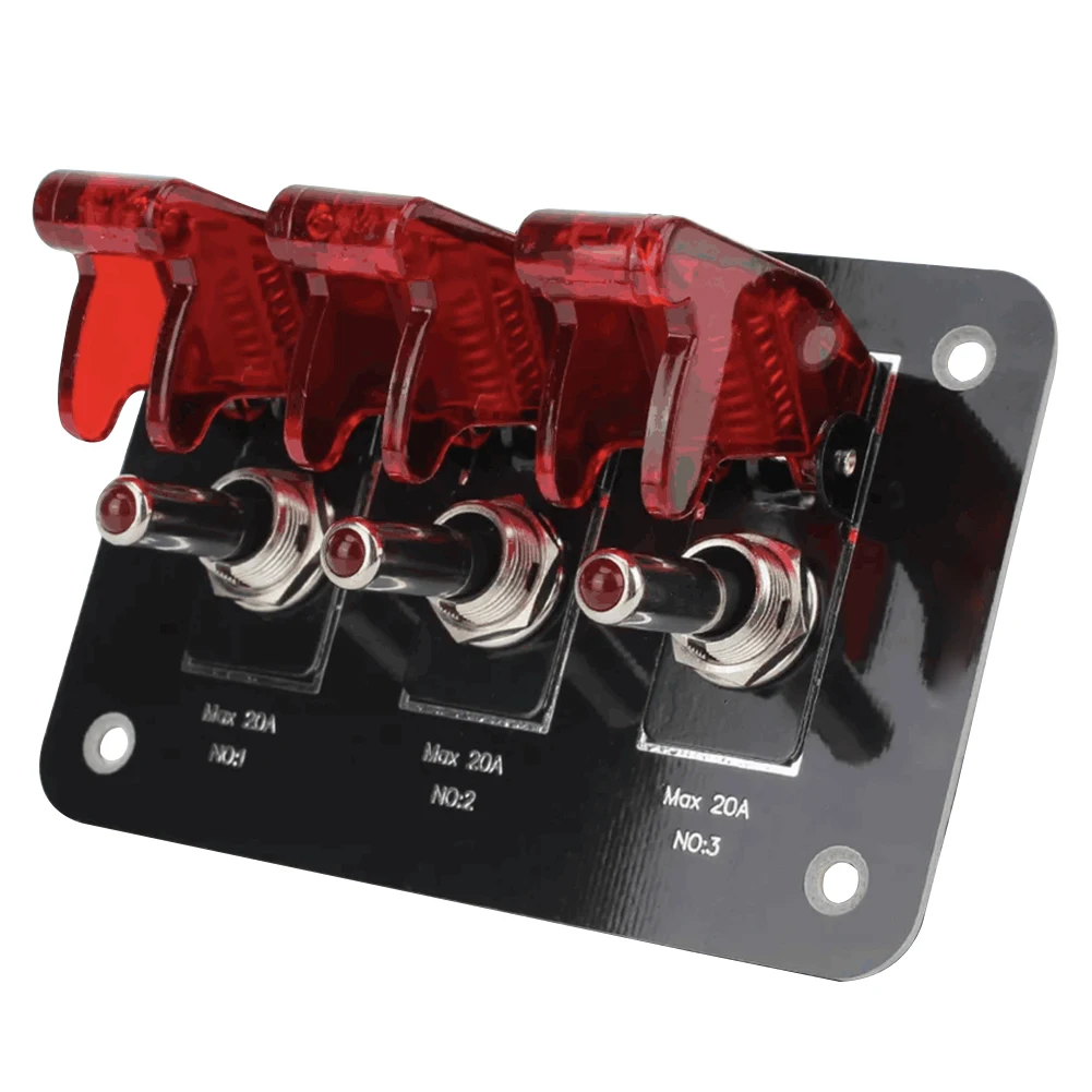 3-Gang Circuit LED Rocker Ignition Toggle Switch Panel Breaker 12-24V for Car Truck Bus Marine Boat Yacht RV Electrical Box