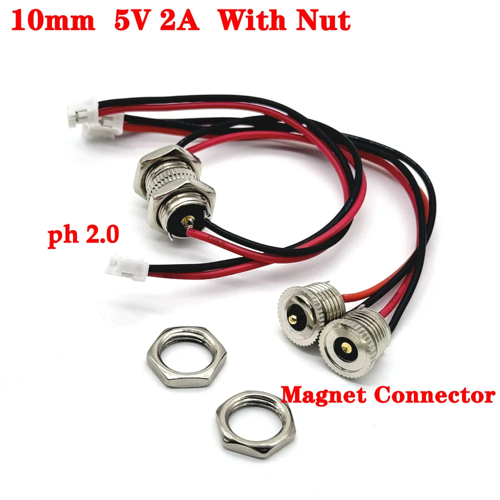 

10mm Wires Open Female male to ph 2.0 DC Magnet Spring-Loaded Pogo Pin Connector Fast Charging Magnetic Cable 5V 2A Power Cord