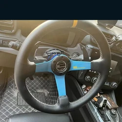 14inch/350mm For Sp Style Real Leather Racing Sport Steering Wheel Deep Dish  Black Blue