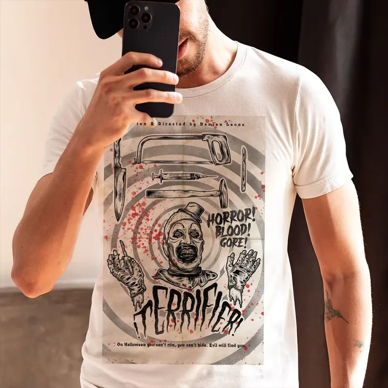 Retro Horror Movie Terrifier Art The Clown Killer Scary Halloween Gift T Shirt 0912 Short Sleeve Graphic clothes All size tops
