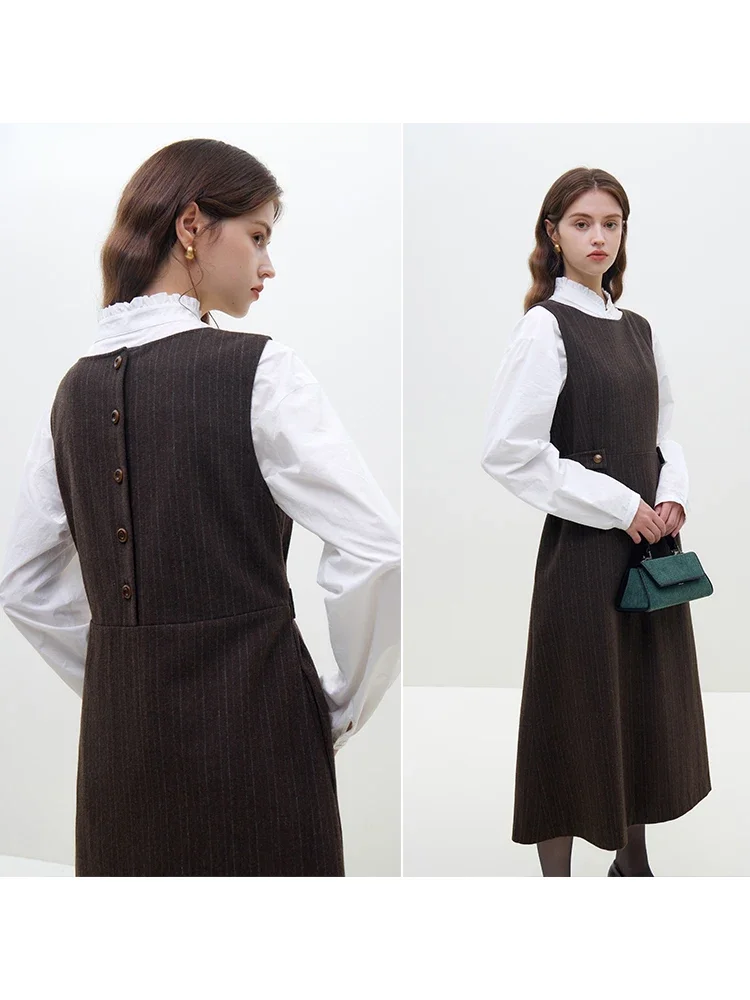 FSLE Round Necked Woolen Vest Dress For Women\'s Winter 2023 New Interior Matching Mid Length Skirt For Women Long Dress