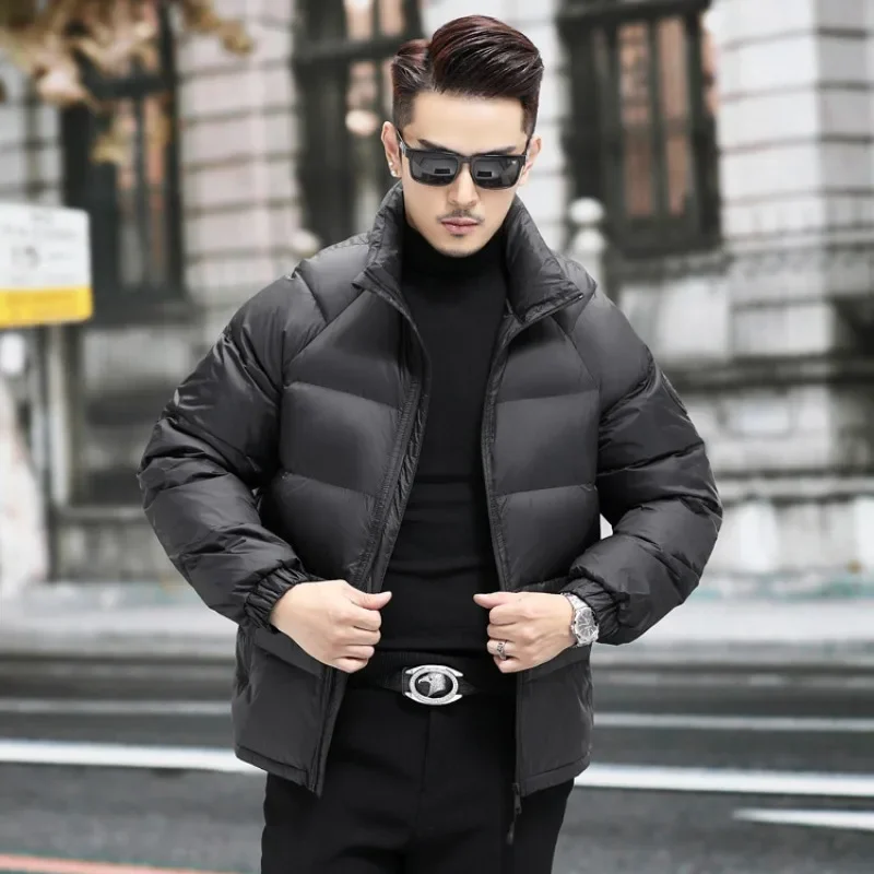 Luxury High-end Black Down Jacket Winter Men White Duck Down Coat Warm Windproof Outerwear Stand Collar Cardigan High Quality