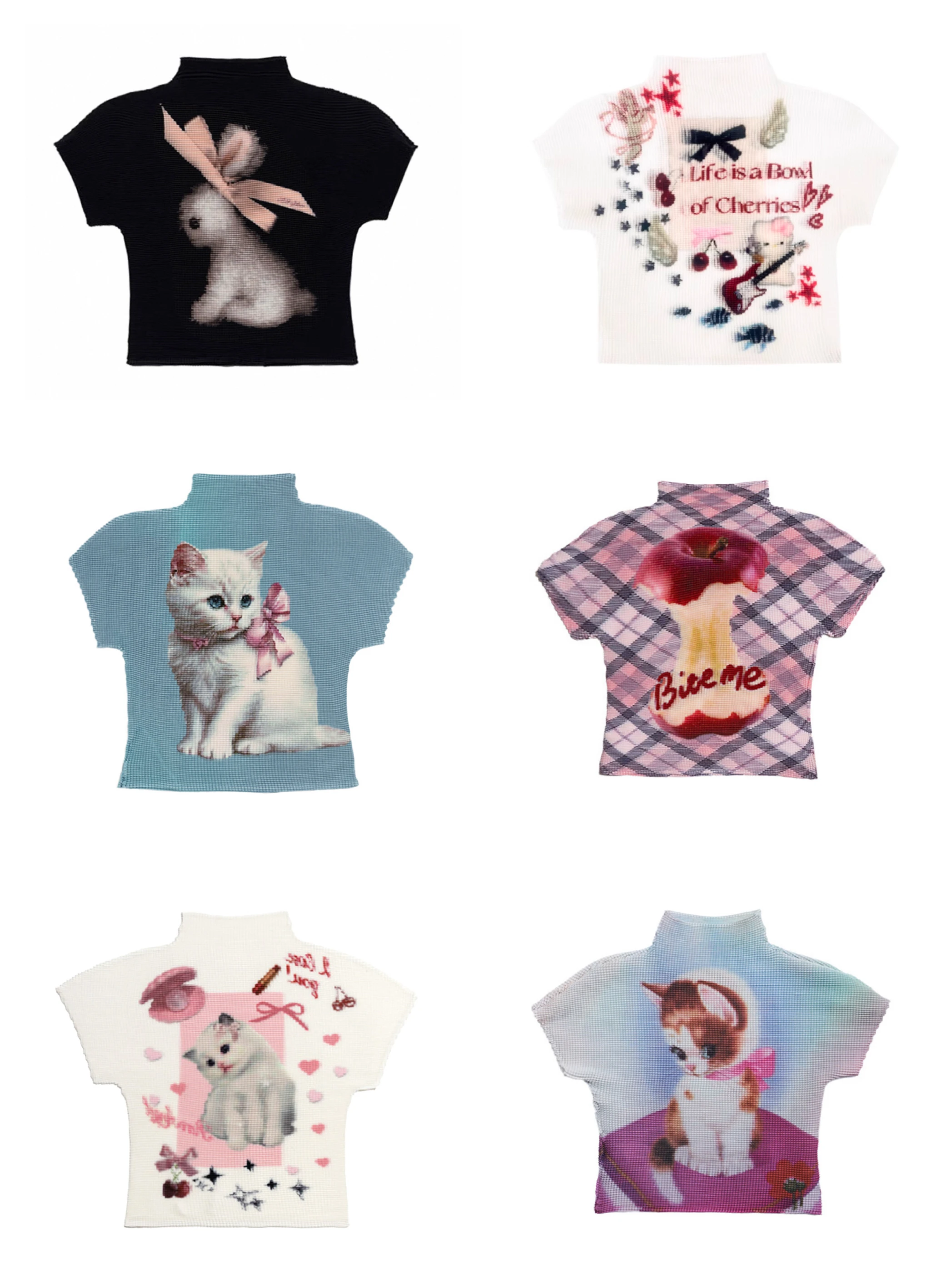 

Футболка Slim Fit с коротким рукавом, жатая, летняя, с граффити-дизайном, узорами в виде узлов, горошка, сердец, роз, животных и т.д.