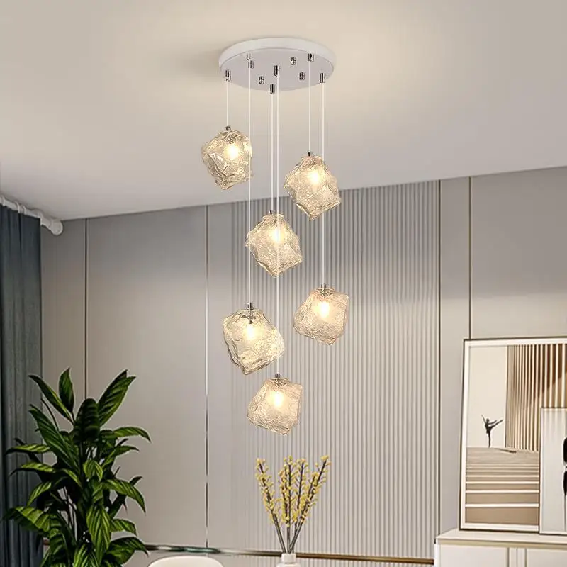 

Ice Cake Glass Pendant Lamp Cream Wind Modern Simple Restaurant Chandelier Entrance Foyer Balcony Corridor LED Indoor Lighting