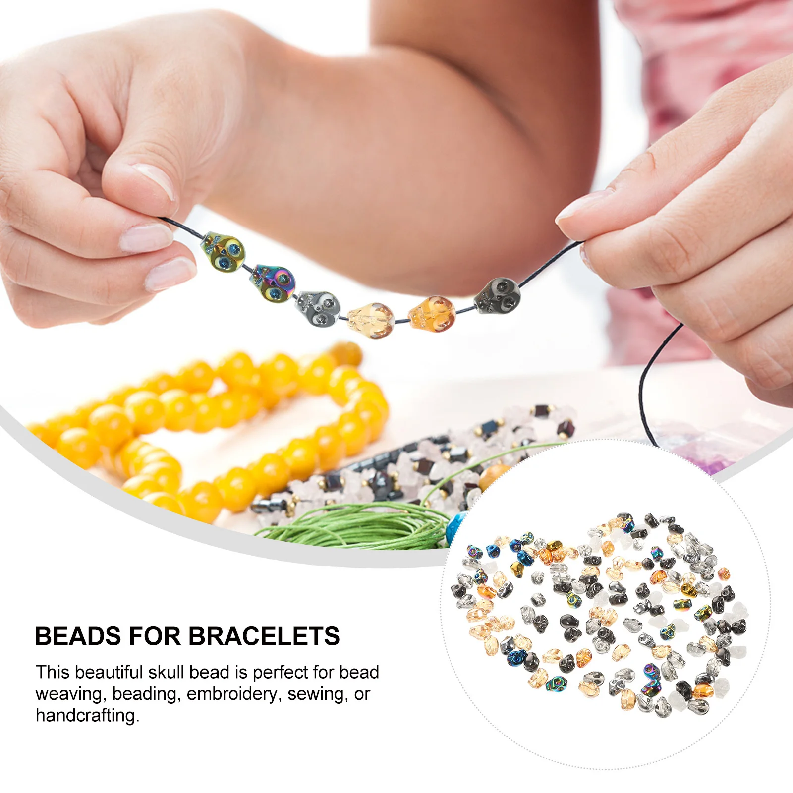 

140 Pcs Accessories Skull Beads Necklace Bracelets Glass Spacer for Making