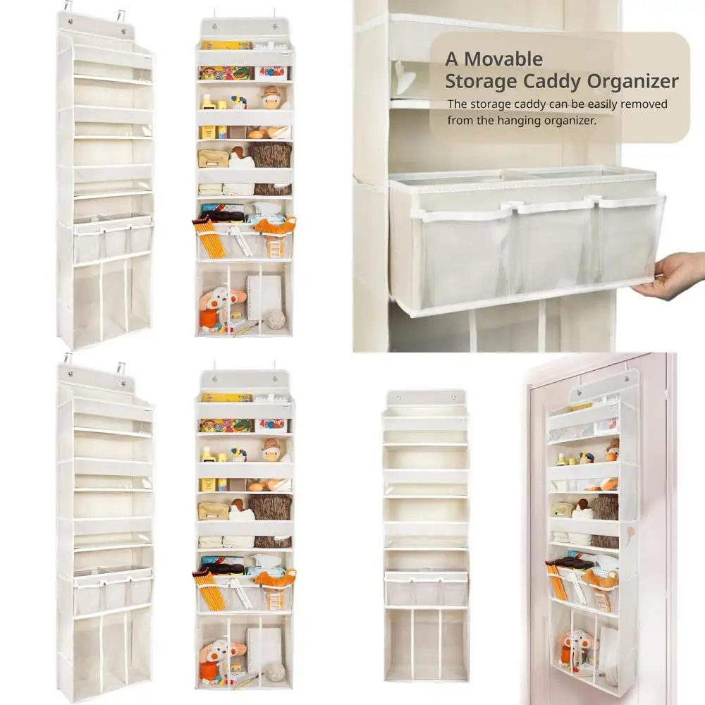 

Bedroom Door Hanging Organizer with 3 Bins, Diaper Storage, 10 Pockets, Beige