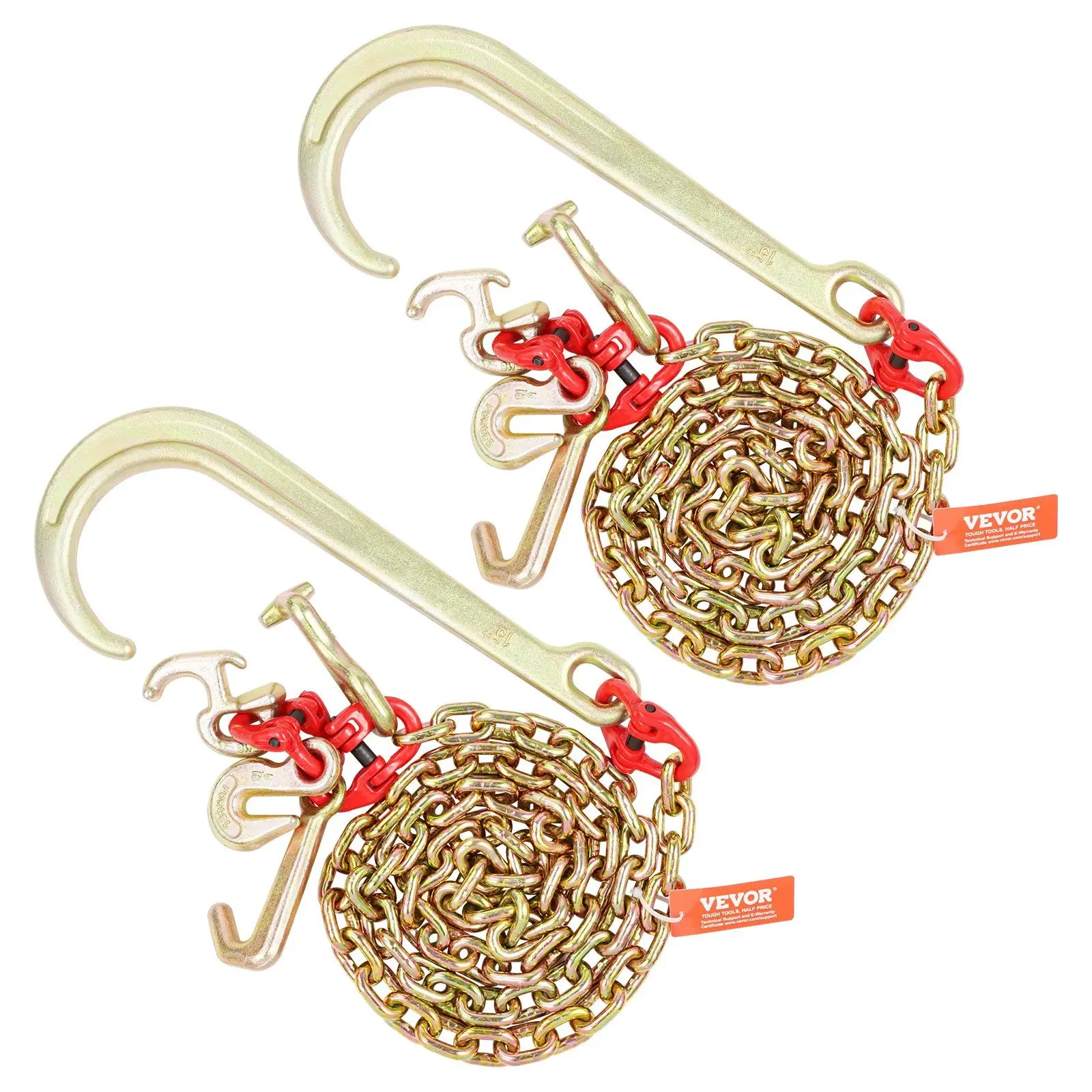 

High-Strength 5/16inx6ft G80 Galvanized Tow Chain 5400lb w/ J Hook & RTJ Grab Hook