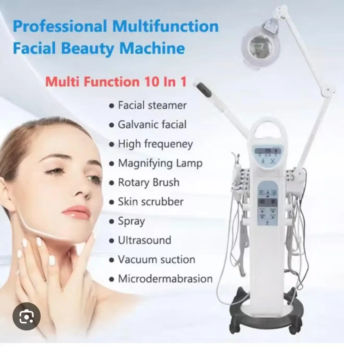 10 In 1 ABS Hot Facial Steamer with Magnifying Lamp S/kin Care Scrubber Face Cleaning O/xygen B/eauty Device